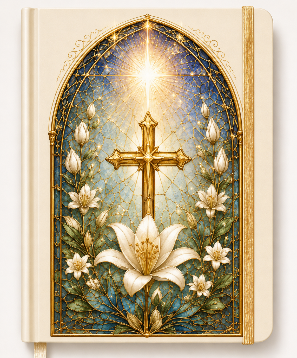 Stained Glass Journal - Cross & Flower Ivory Journal